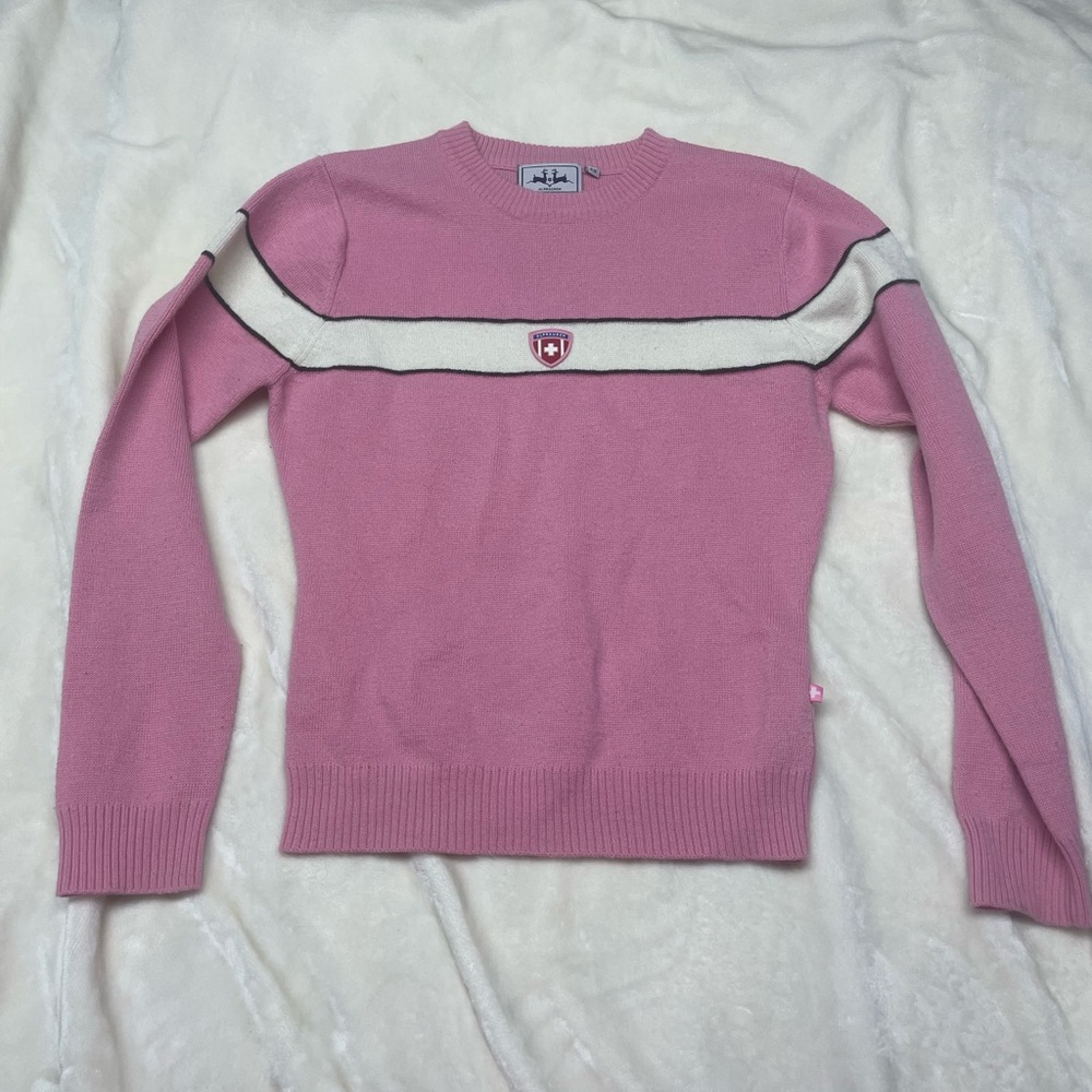Vintage Swiss Zurich Pink Sweater with White Stripe